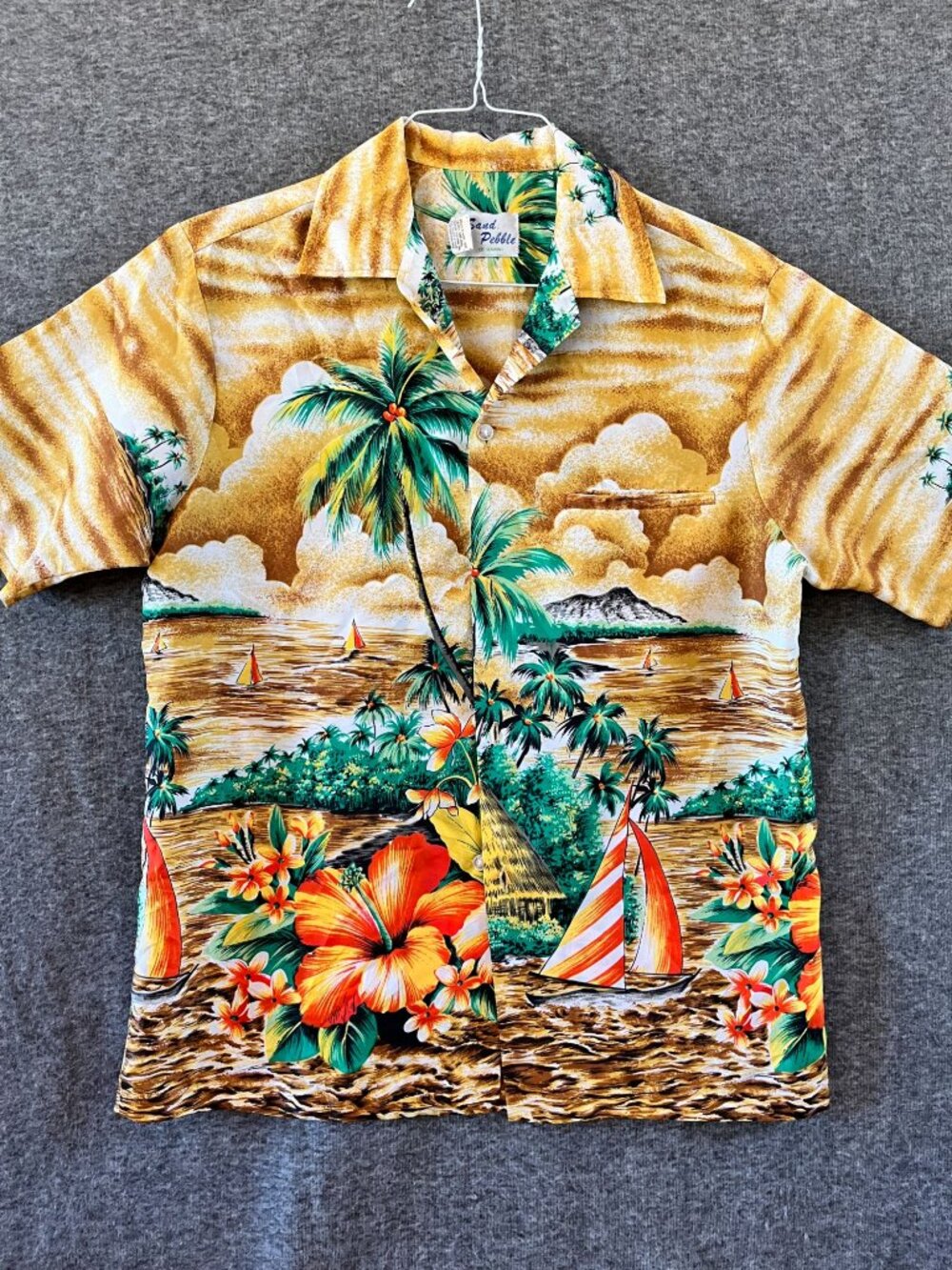 Sand Pebble mens cruise beach hawaiian shirt M short sleeve front pocket poly
